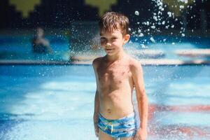 ragazzo avendo divertimento nel acqua parco foto