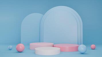 3d interpretazione astratto blu e rosa sfondo con podio foto