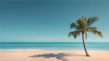 ai generato palma albero su spiaggia con oceano sfondo foto