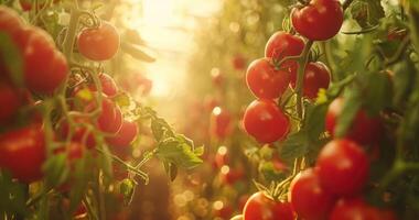 ai generato un' azienda agricola pieno di pomodoro impianti in crescita nel luce del sole foto