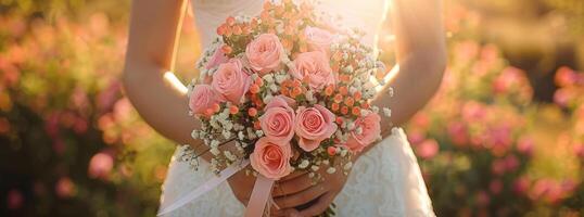 ai generato bellissimo rosa fiori per un' sposa foto