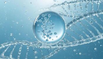 ai generato liquido bolla, un' molecola dentro un' liquido bolla contro un' sfondo di spruzzi acqua dna foto