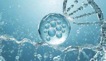 ai generato liquido bolla, un' molecola dentro un' liquido bolla contro un' sfondo di spruzzi acqua dna foto