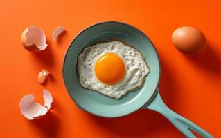 ai generato vivace sfondo montatura uovo appena cucinato nel tegame foto