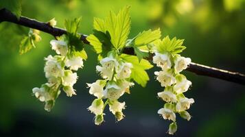 ai generato primavera fiori, delicato bianca fiori su ramo foto