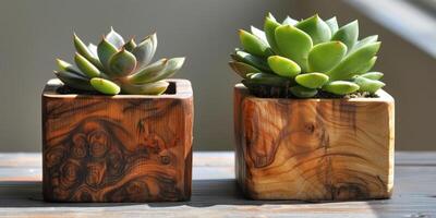 ai generato fioriere di legno piazza per succulente foto