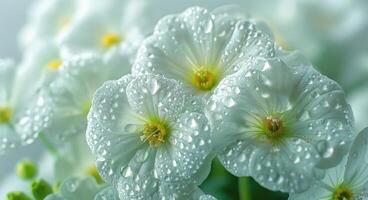 ai generato acqua gocce su bianca fiori foto