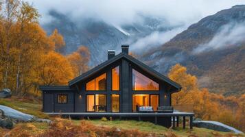 ai generato bellissimo moderno norvegese Casa foto
