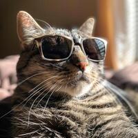 ai generato un' gatto nel occhiali da sole preparazione per il imminente estate stagione foto