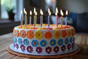 ai generato finale compleanno torta con candela professionale pubblicità cibo fotografia foto