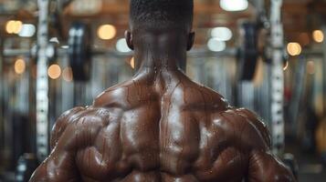 ai generato uomo Lavorando su a il Palestra foto