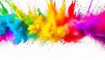 ai generato multicolore polvere esplosione su bianca sfondo. colorato nube. colorato polvere esplodere. dipingere holi, colorato arcobaleno holi dipingere colore polvere esplosione isolato bianca sfondo foto