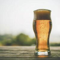 ai generato birra bicchiere celebrazione bokeh leggero birra bevanda celebrare e rilassare concetto con copia spazio foto