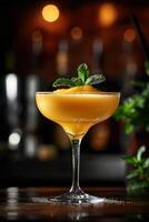 ai generato un' Mango daiquiri, con fresco Mango purea, Rum, e lime succo, servito nel un' raffreddato bicchiere foto