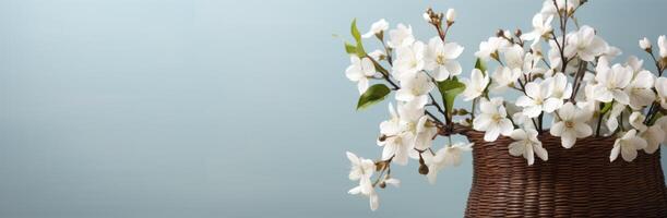 ai generato bianca Pasqua cestino con fiori nel il vaso foto