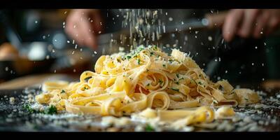 ai generato classico pasta su cucina sfondo. dieta e cibo concetto. foto