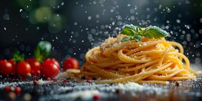 ai generato classico pasta su cucina sfondo. dieta e cibo concetto. foto