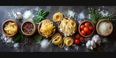 ai generato classico pasta su cucina sfondo. dieta e cibo concetto. foto