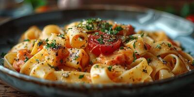 ai generato classico pasta su cucina sfondo. dieta e cibo concetto. foto