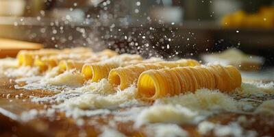 ai generato classico pasta su cucina sfondo. dieta e cibo concetto. foto