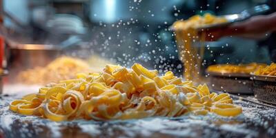 ai generato classico pasta su cucina sfondo. dieta e cibo concetto. foto