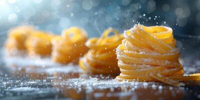 ai generato classico pasta su cucina sfondo. dieta e cibo concetto. foto