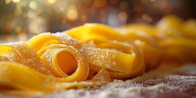 ai generato classico pasta su cucina sfondo. dieta e cibo concetto. foto