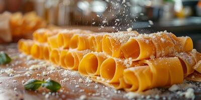 ai generato classico pasta su cucina sfondo. dieta e cibo concetto. foto