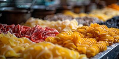 ai generato classico pasta su cucina sfondo. dieta e cibo concetto. foto