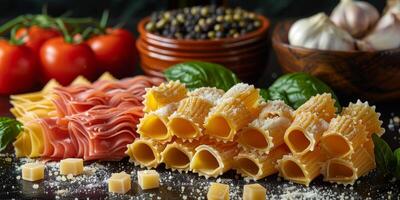 ai generato classico pasta su cucina sfondo. dieta e cibo concetto. foto