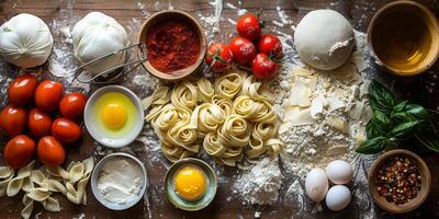 ai generato classico pasta su cucina sfondo. dieta e cibo concetto. foto