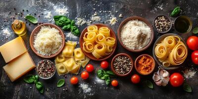 ai generato classico pasta su cucina sfondo. dieta e cibo concetto. foto