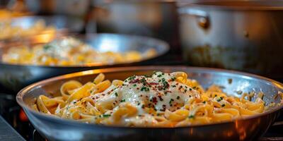 ai generato classico pasta su cucina sfondo. dieta e cibo concetto. foto