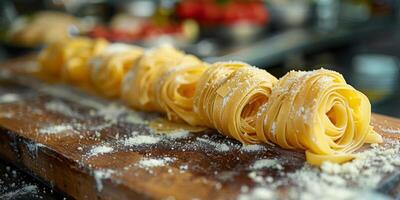 ai generato classico pasta su cucina sfondo. dieta e cibo concetto. foto