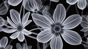 ai generato un' mazzo di bianca fiori su un' nero sfondo raggi X fotografia. ai generato foto