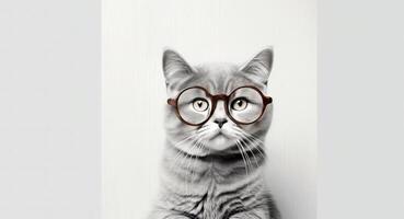 ai generato ritratto inteligente gatto con il giro bicchieri foto