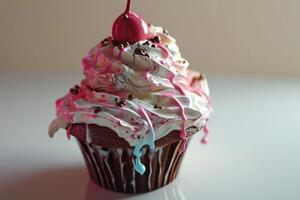 ai generato estivo ghiaccio crema Cupcake foto