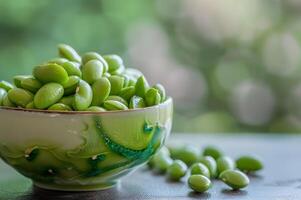 ai generato fagioli di soia beatitudine vivace verde fagiolo ciotola foto