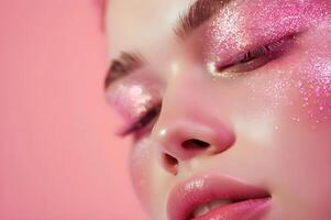 ai generato luccicante grazia rosa eleganza nel sparklecore trucco foto