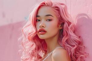 ai generato alla moda nel fucsia il rosa capelli rivoluzione per bellissimo donne foto