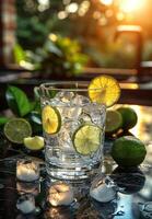 ai generato bicchiere di Gin e Tonico con lime foto