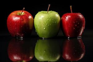 ai generato piccante rosso verde mele dolce. creare ai foto