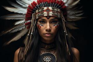 ai generato dinamico nativo americano donna protagonista. creare ai foto