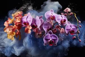 ai generato esotico orchidee fiore Fumo. creare ai foto
