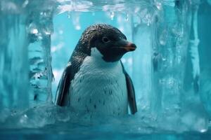 ai generato freddo pinguino fusione ghiaccio sfondo. creare ai foto