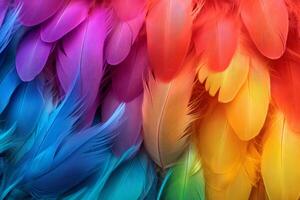ai generato iridescente arcobaleno piume colorato. creare ai foto