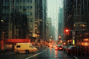 ai generato nostalgico piovoso finestra autunno città. creare ai foto