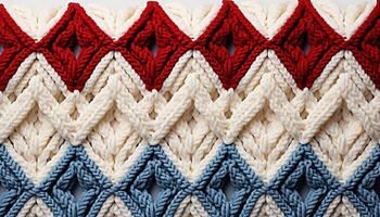 ai generato intrecciata lana tessile, fatti in casa mestiere, a strisce decorazione nel astratto design generato di ai foto