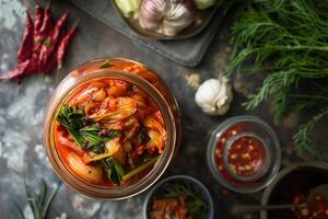 ai generato asiatico cucina. coreano kimchi. cibo foto
