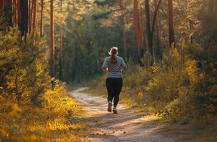 ai generato jogging attraverso il foresta per obesità foto